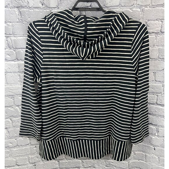 J Jill Mixed Stripes Hooded Tunic Top Size XL Women Long Sleeve Cotton Pullover - Picture 2 of 9